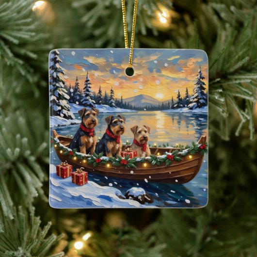 Airedale Terrier Christmas Boat Holiday Keramikornament (Baum)