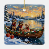 Airedale Terrier Christmas Boat Holiday Keramikornament (Rückseite)