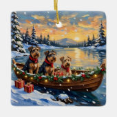 Airedale Terrier Christmas Boat Holiday Keramikornament (Vorderseite)
