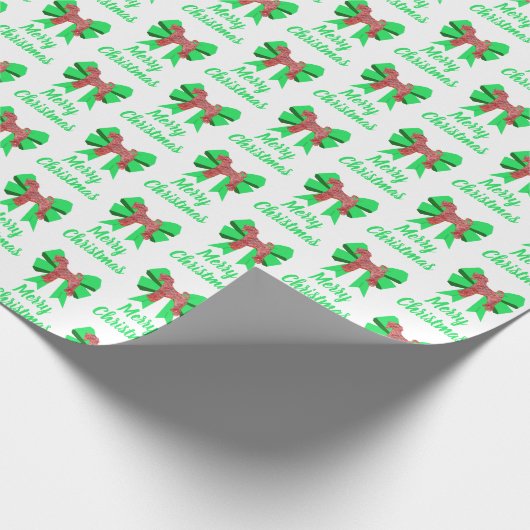 Airedale Terrier Christmas Dog & Green Bow White Geschenkpapier (Ecke)