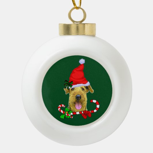 Airedale Terrier Christmas Keramik Kugel-Ornament (Vorderseite)