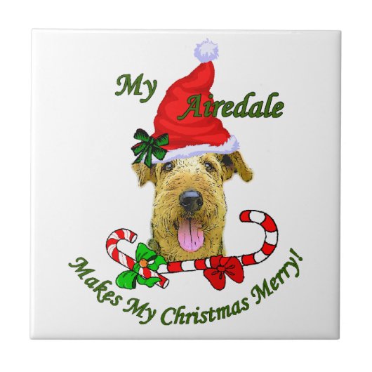Airedale Terrier Christmas Merry Fliese (Vorderseite)