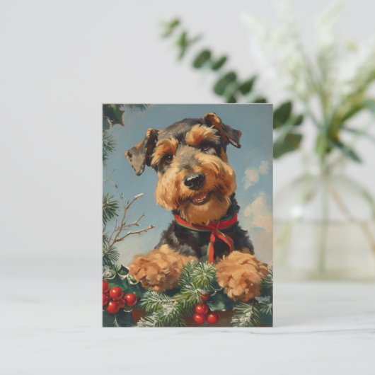 Airedale Terrier Christmas Postkarte (Stehend Vorderseite)