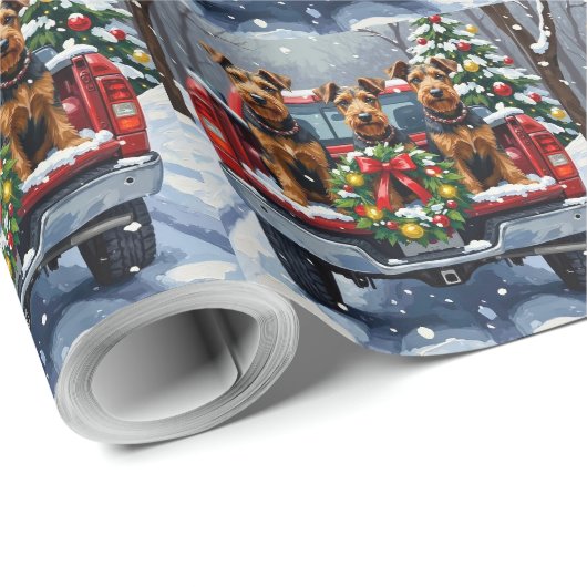 Airedale Terrier Christmas Red Truck Holiday Geschenkpapier (Rolleneckpunkt)