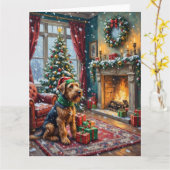 Airedale Terrier Christmas Victorian Living Room Karte (Gelbe Blume)