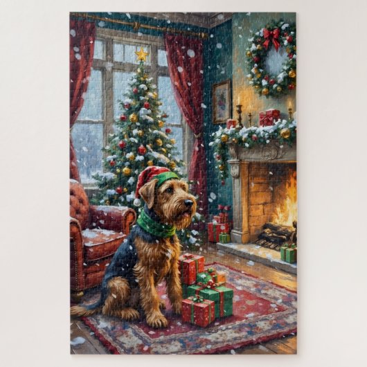 Airedale Terrier Christmas Victorian Living Room Puzzle (Vertikal)