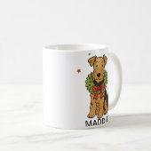 Airedale Terrier Christmas Wreath & Red Bow Kaffeetasse (VorderseiteRechts)