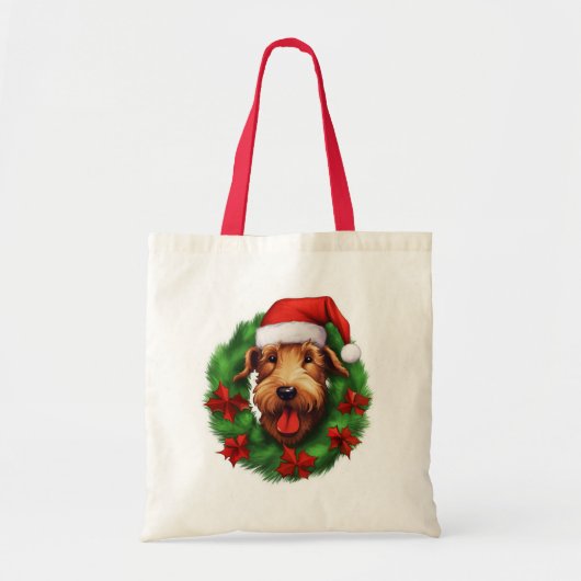Airedale Terrier Christmas Wreath Tragetasche (Vorne)