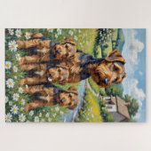 Airedale Terrier Daisy Meadow Kunst Puzzle (Horizontal)