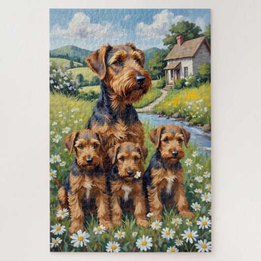 Airedale Terrier Daisy Meadow Kunst Puzzle (Vertikal)