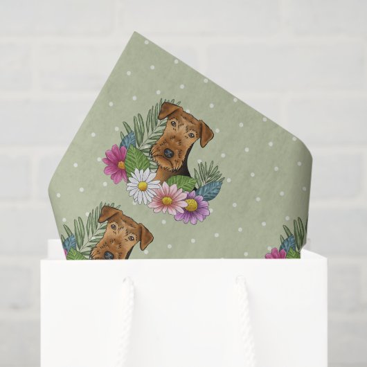 Airedale Terrier Dog Blume Grün Seidenpapier (Geschenktüte)