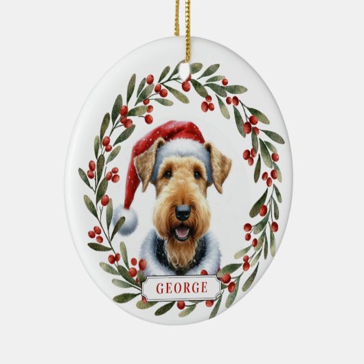 Airedale Terrier Dog Ceramic Circle Ornament (Rechts)