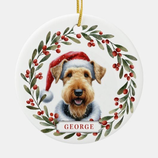 Airedale Terrier Dog Ceramic Circle Ornament (Vorne)