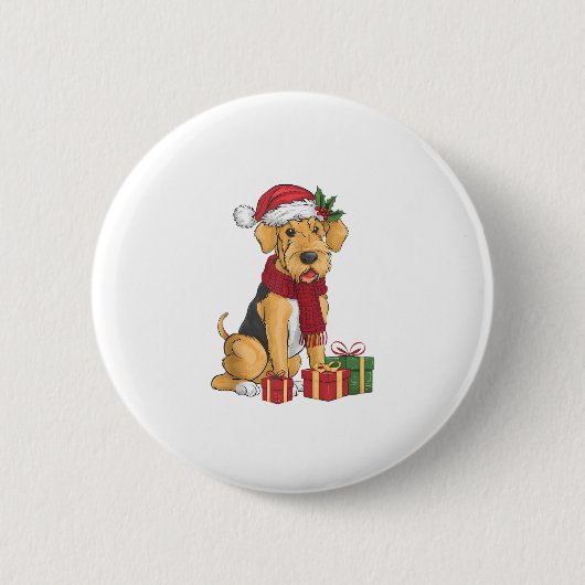 Airedale Terrier Dog Christmas Outfits Weihnachtsm Button (Vorderseite)