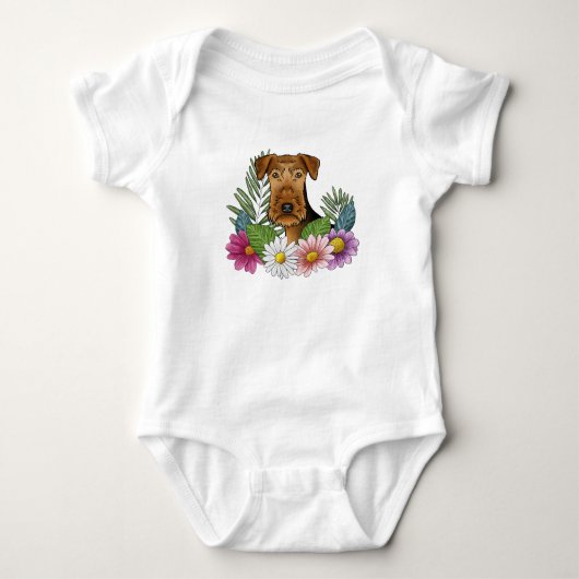 Airedale Terrier Dog Colorful Hübsche Blume Baby Strampler (Vorderseite)