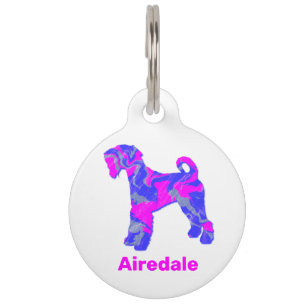 Airedale Terrier Dog Crazy Hot Pink & Blue White Haustiermarke