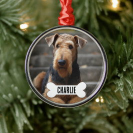 Airedale Terrier Dog Custom Foto & Name Memorial Ornament Aus Metall