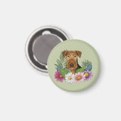 Airedale Terrier Dog Farbige Blume Grün Magnet (Vorderseite/Rückseite)