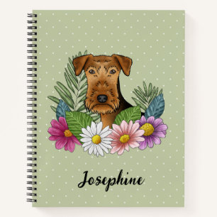 Airedale Terrier Dog Farbige Blume Grün Notizblock