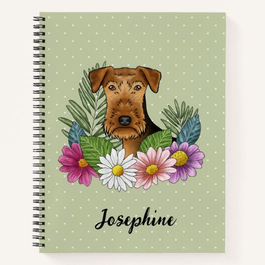 Airedale Terrier Dog Farbige Blume Grün Notizblock (Vorderseite)