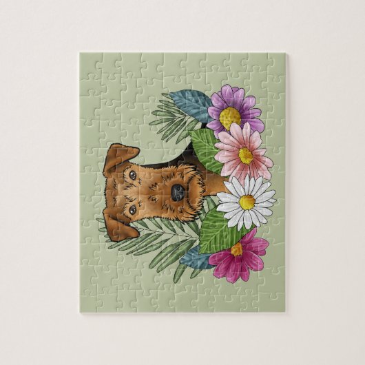 Airedale Terrier Dog Farbige Blume Grün Puzzle (Vertikal)