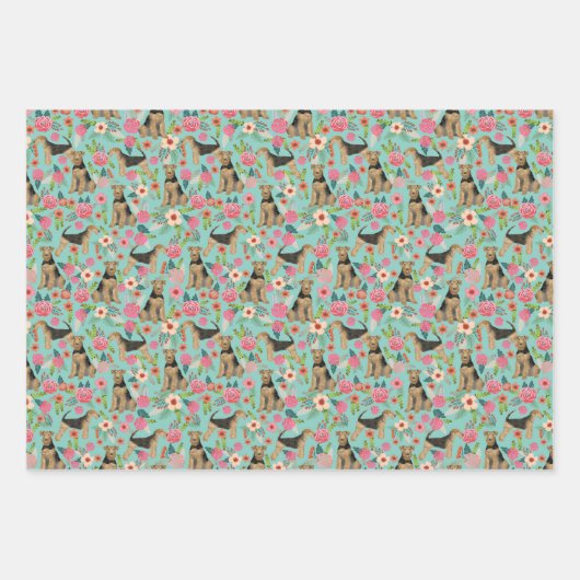 Airedale Terrier Dog Floral Geschenkpapier Set (Vorderseite)