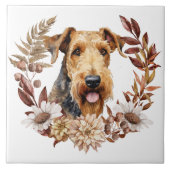 Airedale Terrier Dog Herbstkranz Fliese (Vorderseite)