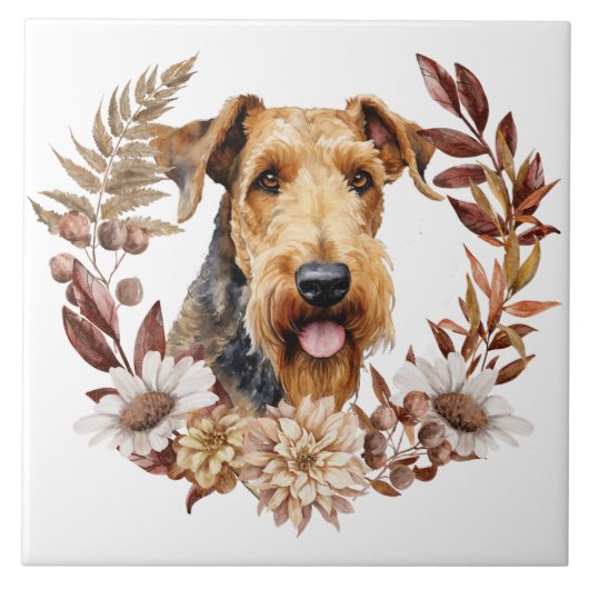 Airedale Terrier Dog Herbstkranz Fliese (Vorderseite)