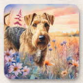 Airedale Terrier Dog in a Wildflower Meadow Getränkeuntersetzer (Vorderseite)
