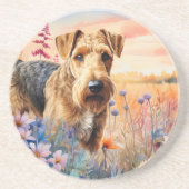 Airedale Terrier Dog in a Wildflower Meadow Getränkeuntersetzer (Vorne)
