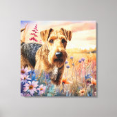 Airedale Terrier Dog in a Wildflower Meadow Leinwanddruck (Vorderseite)