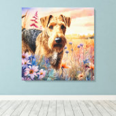 Airedale Terrier Dog in a Wildflower Meadow Leinwanddruck (Insitu (Holzboden))