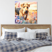 Airedale Terrier Dog in a Wildflower Meadow Leinwanddruck (Insitu (Schlafzimmer))