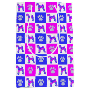 Airedale Terrier Dog & Paw Hot Pink & Blue Mittlere Geschenktüte