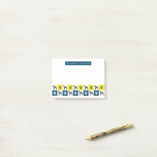 Airedale Terrier Dog & Paw Yellow & Blue Grid Post-it Klebezettel (Auf Schreibtisch)