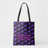 Airedale Terrier Dog Pink Blue Silhouette Monogram Tasche (Vorderseite)