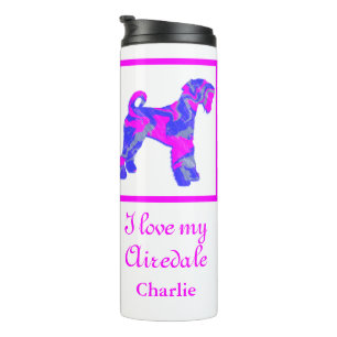 Airedale Terrier Dog Pink & Blue Silhouette Thermosbecher