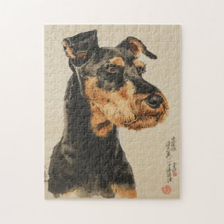 Airedale Terrier Dog Portrait Edo Periode Japan Puzzle