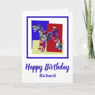 Airedale Terrier Dog Red Blue Yellow Birthday Karte