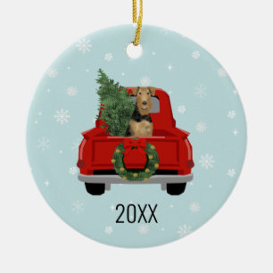 Airedale Terrier dog red truck christmas Keramik Ornament