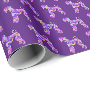Airedale Terrier Dog Silhouette Farbenfroh Lila Geschenkpapier
