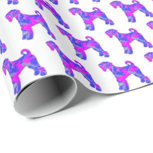 Airedale Terrier Dog Silhouette P&B Weißes Geschen Geschenkpapier
