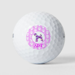 Airedale Terrier Dog Silhouette Paw Pink PY&B Golfball