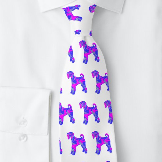 Airedale Terrier Dog Silhouette Rosa & Blau Weiß Krawatte