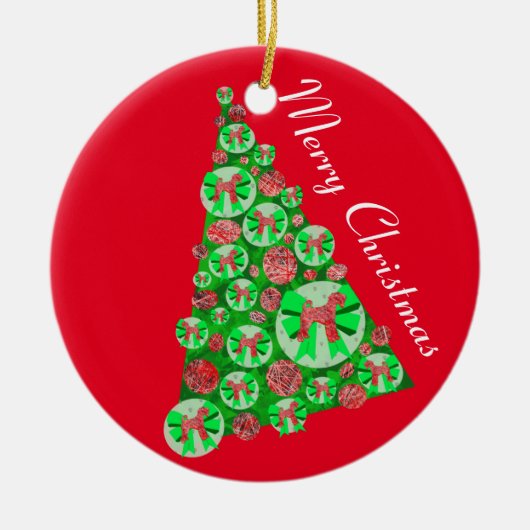 Airedale Terrier Dog Silhouette Weihnachtsbaum Rot Keramik Ornament (Vorne)