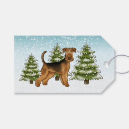 Airedale Terrier Dog Snowy Winterwald Festival Geschenkanhänger