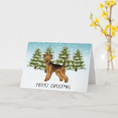 Airedale Terrier Dog Snowy Winterwald Festival Karte (Gelbe Blume)