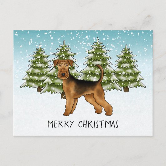 Airedale Terrier Dog Snowy Winterwald Festival Postkarte (Vorderseite)