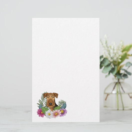 Airedale Terrier Dog und farbenfrohe Wildblumen Briefpapier (Stehend Vorderseite)
