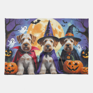Airedale Terrier Dogs Pumpkin Halloween Funny Geschirrtuch